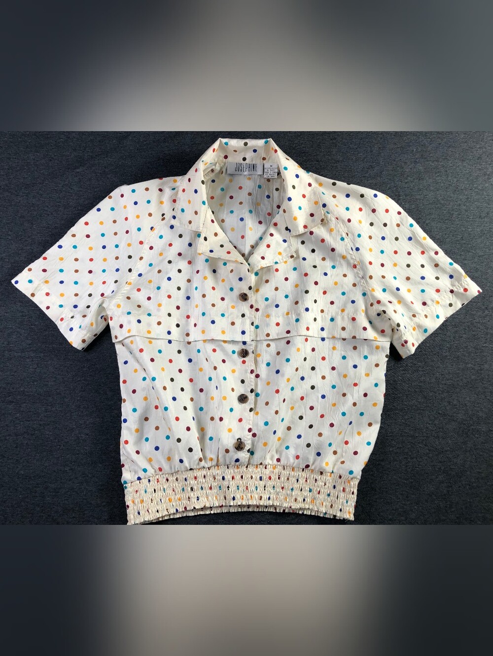 Vintage 80's Multicolor Polka Dot Short Sleeve Button-Up Blouse